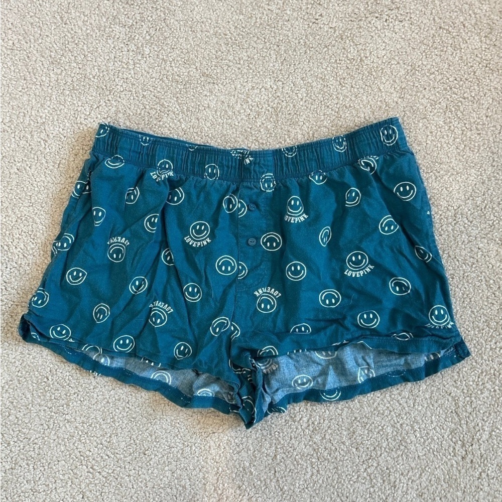 Victoria’s Secret pink teal blue smiley face shorts in size small